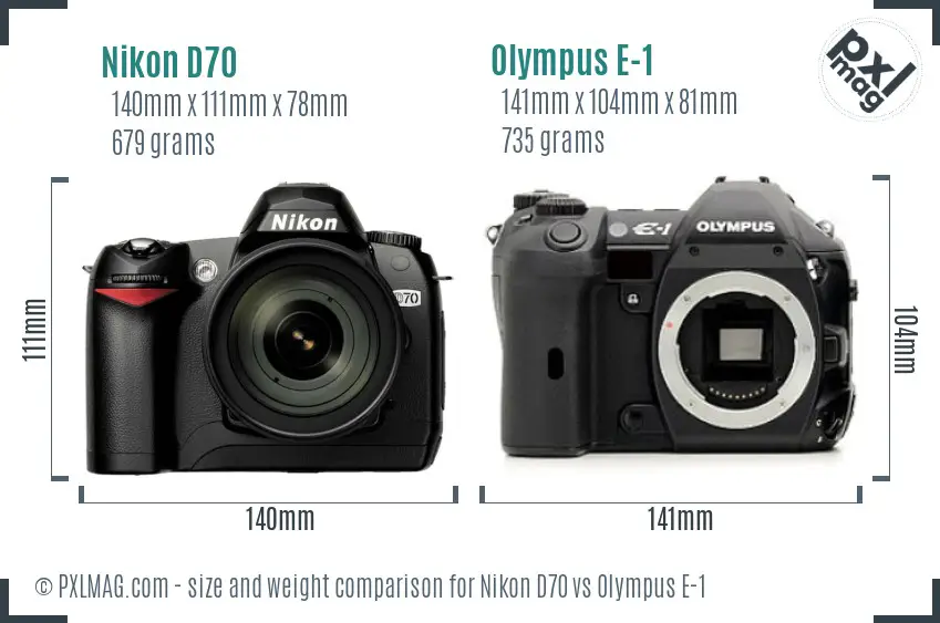 Nikon D70 vs Olympus E-1 size comparison