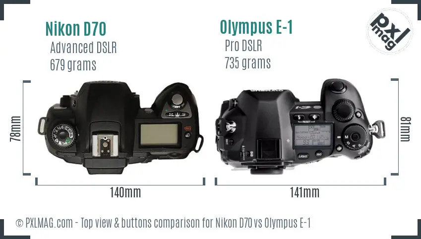 Nikon D70 vs Olympus E-1 top view buttons comparison