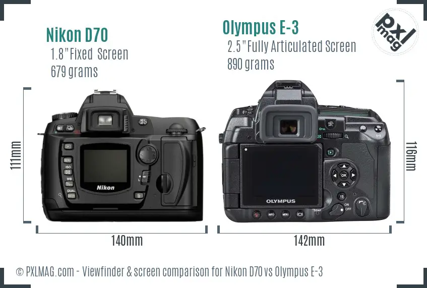 Nikon D70 vs Olympus E-3 Screen and Viewfinder comparison