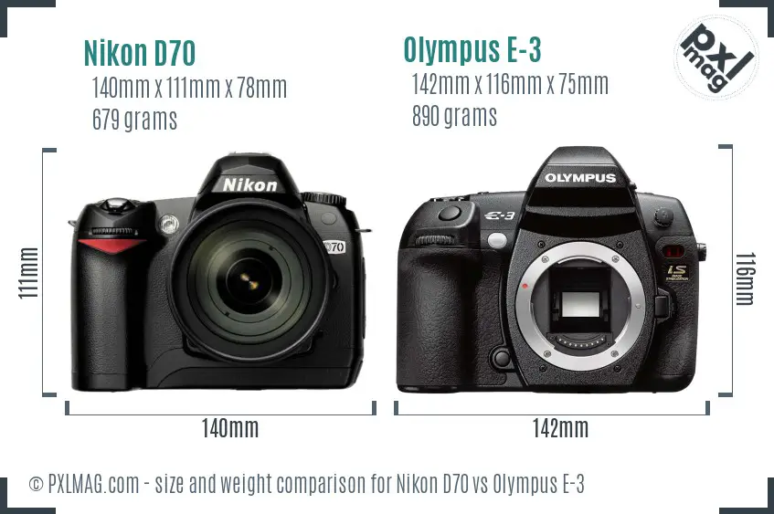 Nikon D70 vs Olympus E-3 size comparison