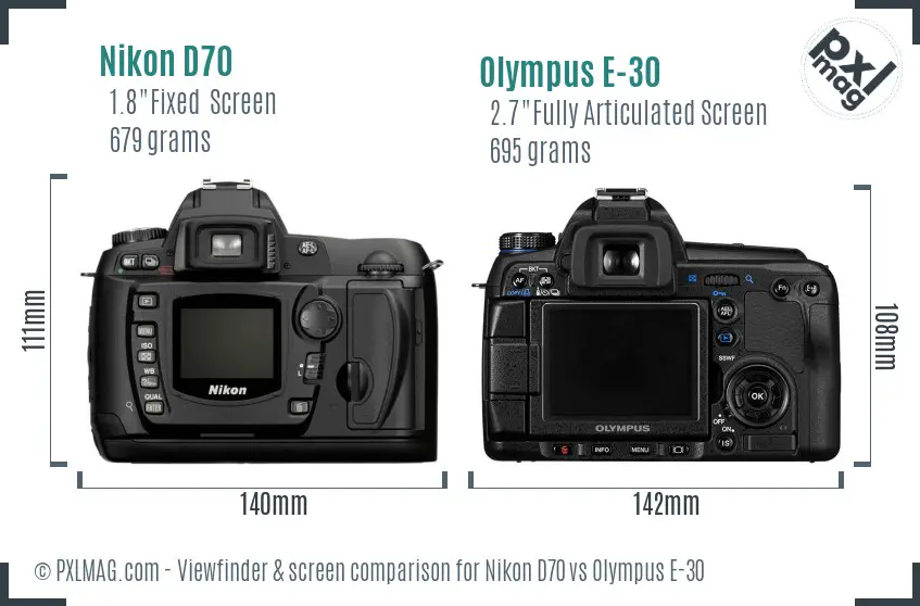 Nikon D70 vs Olympus E-30 Screen and Viewfinder comparison