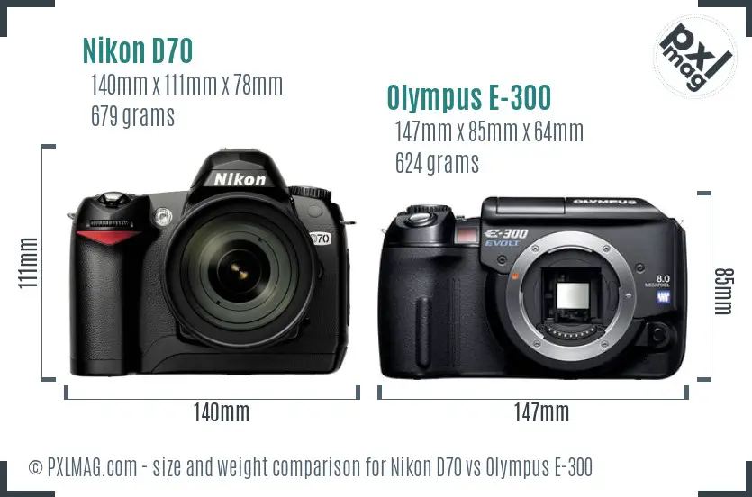 Nikon D70 vs Olympus E-300 size comparison