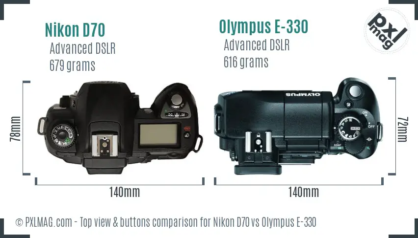 Nikon D70 vs Olympus E-330 top view buttons comparison