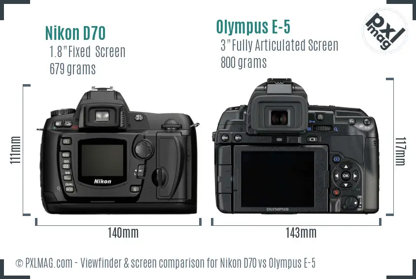 Nikon D70 vs Olympus E-5 Screen and Viewfinder comparison