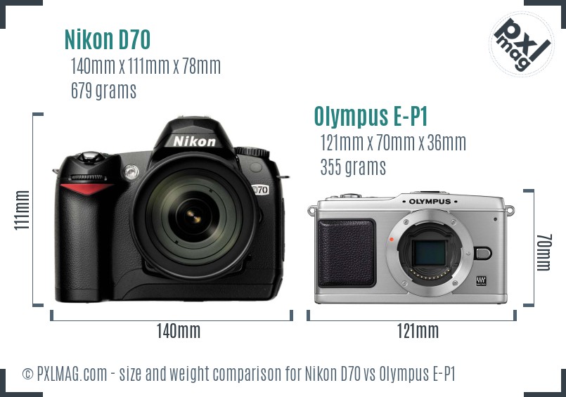 Nikon D70 vs Olympus E-P1 size comparison