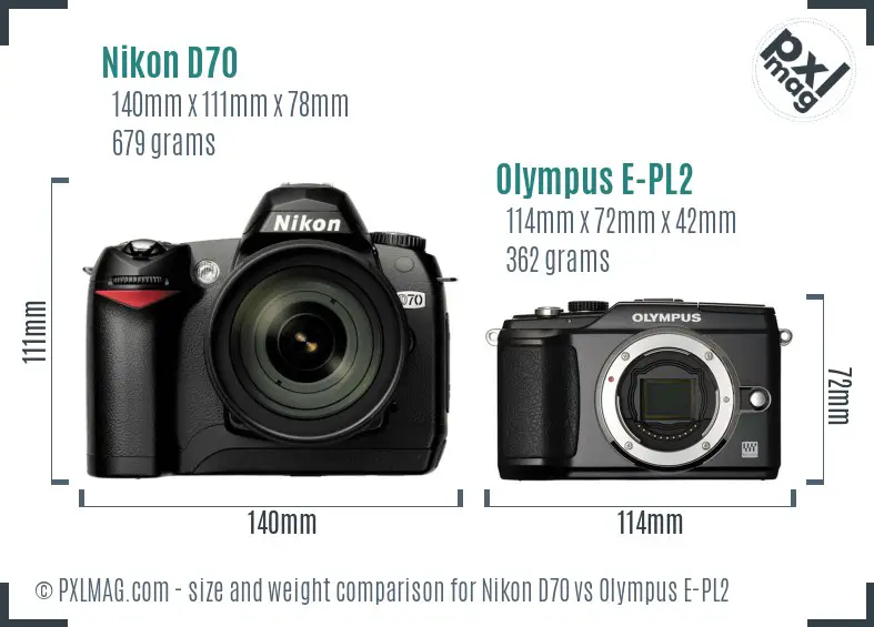 Nikon D70 vs Olympus E-PL2 size comparison