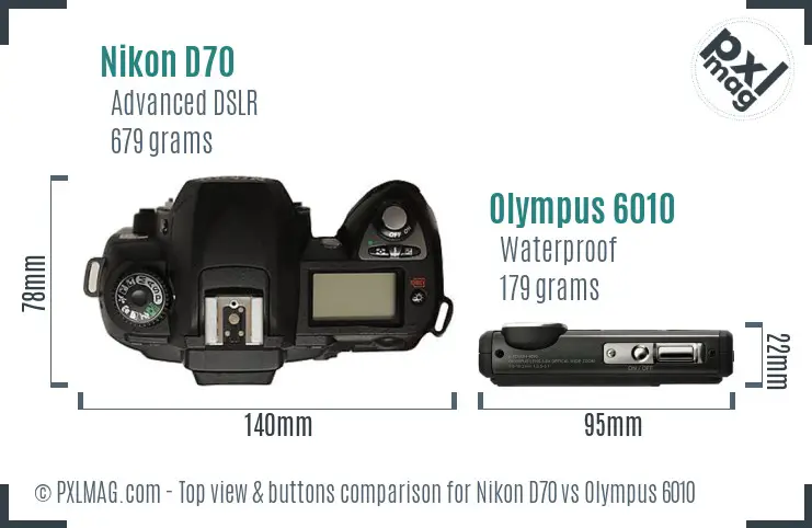 Nikon D70 vs Olympus 6010 top view buttons comparison
