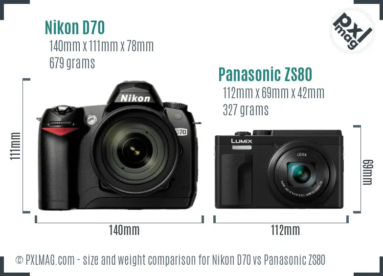 Nikon D70 vs Panasonic ZS80 size comparison