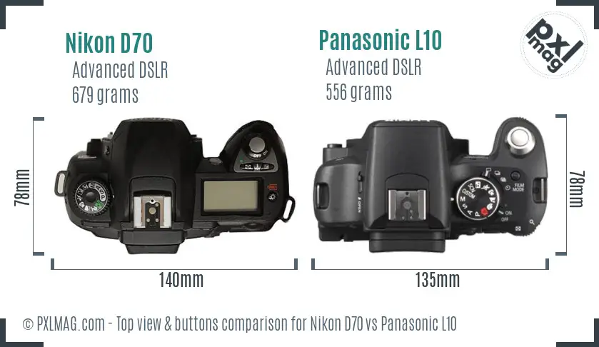 Nikon D70 vs Panasonic L10 top view buttons comparison