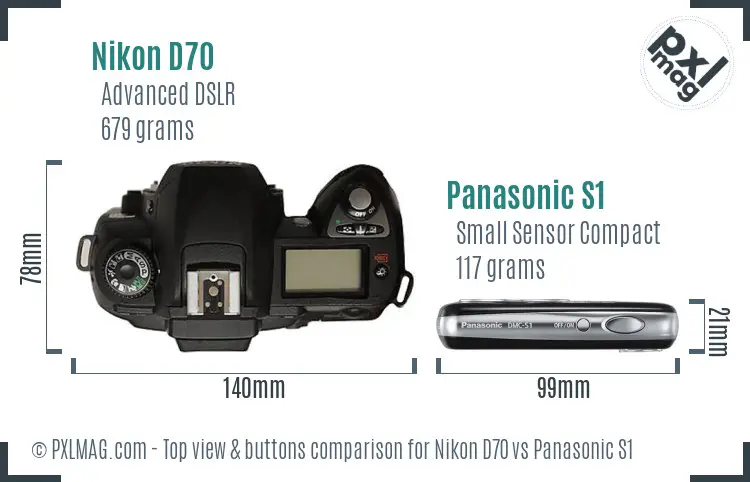Nikon D70 vs Panasonic S1 top view buttons comparison