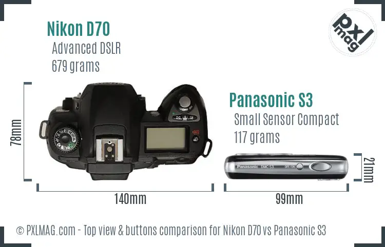 Nikon D70 vs Panasonic S3 top view buttons comparison