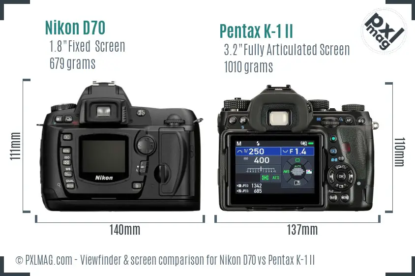 Nikon D70 vs Pentax K-1 II Screen and Viewfinder comparison