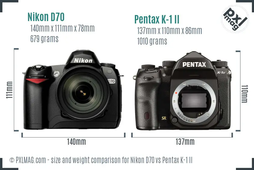 Nikon D70 vs Pentax K-1 II size comparison