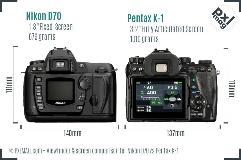 Nikon D70 vs Pentax K-1 Screen and Viewfinder comparison