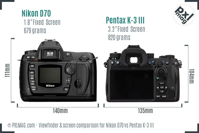 Nikon D70 vs Pentax K-3 III Screen and Viewfinder comparison
