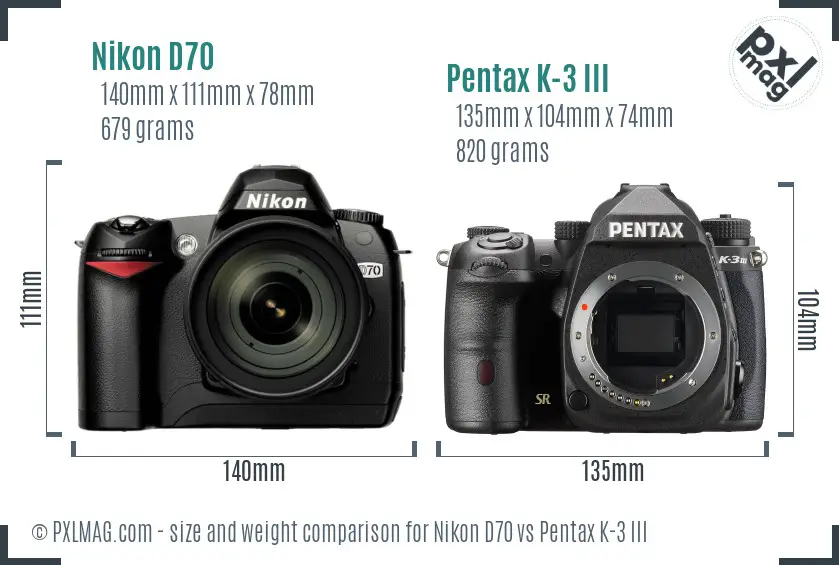 Nikon D70 vs Pentax K-3 III size comparison