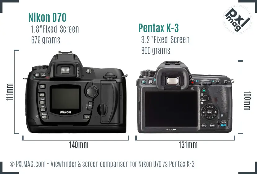 Nikon D70 vs Pentax K-3 Screen and Viewfinder comparison