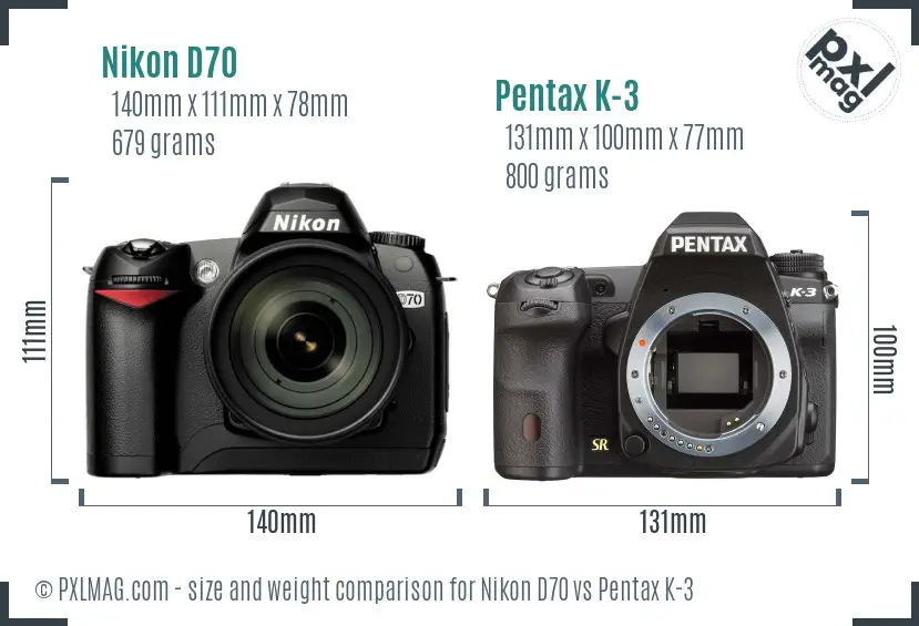 Nikon D70 vs Pentax K-3 size comparison