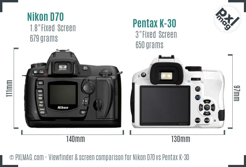 Nikon D70 vs Pentax K-30 Screen and Viewfinder comparison