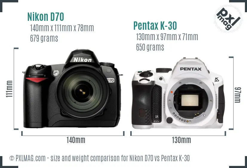 Nikon D70 vs Pentax K-30 size comparison
