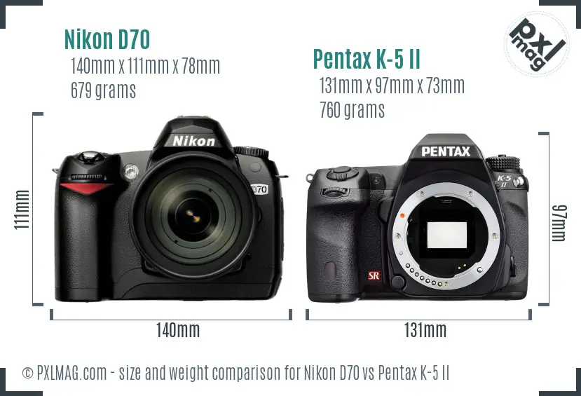 Nikon D70 vs Pentax K-5 II size comparison