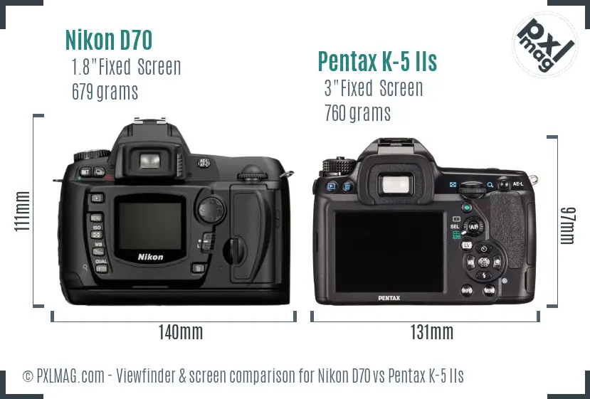 Nikon D70 vs Pentax K-5 IIs Screen and Viewfinder comparison