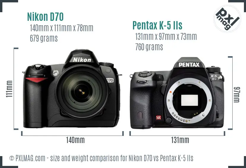 Nikon D70 vs Pentax K-5 IIs size comparison