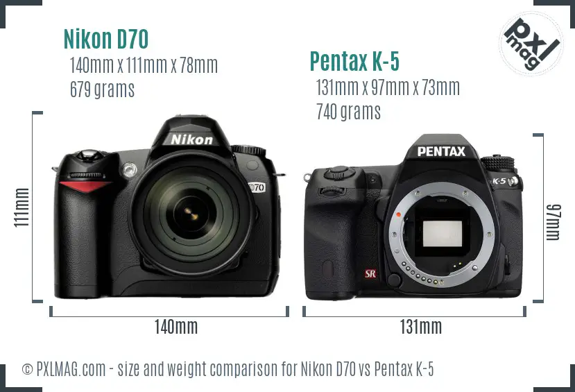 Nikon D70 vs Pentax K-5 size comparison