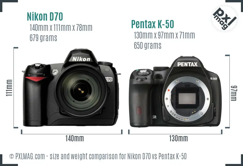 Nikon D70 vs Pentax K-50 size comparison