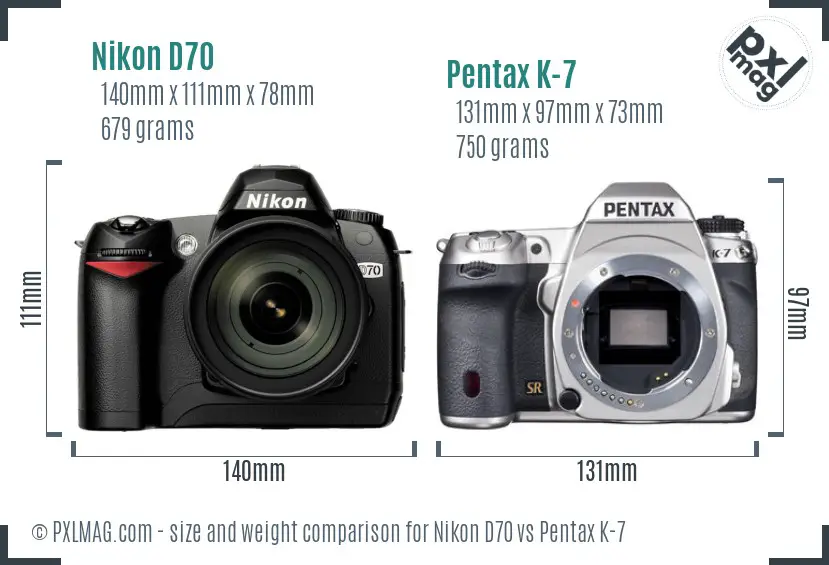 Nikon D70 vs Pentax K-7 size comparison