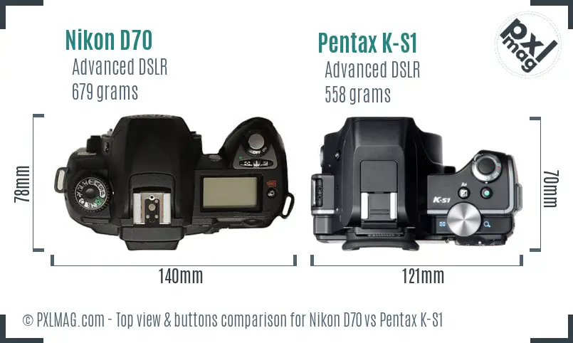 Nikon D70 vs Pentax K-S1 top view buttons comparison