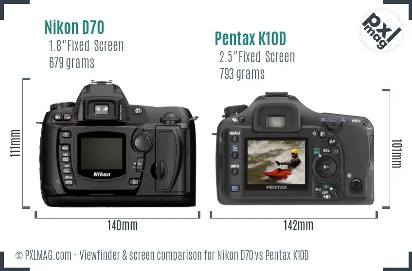 Nikon D70 vs Pentax K10D Screen and Viewfinder comparison