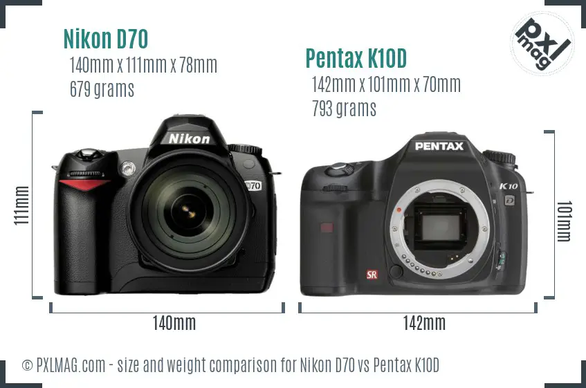 Nikon D70 vs Pentax K10D size comparison