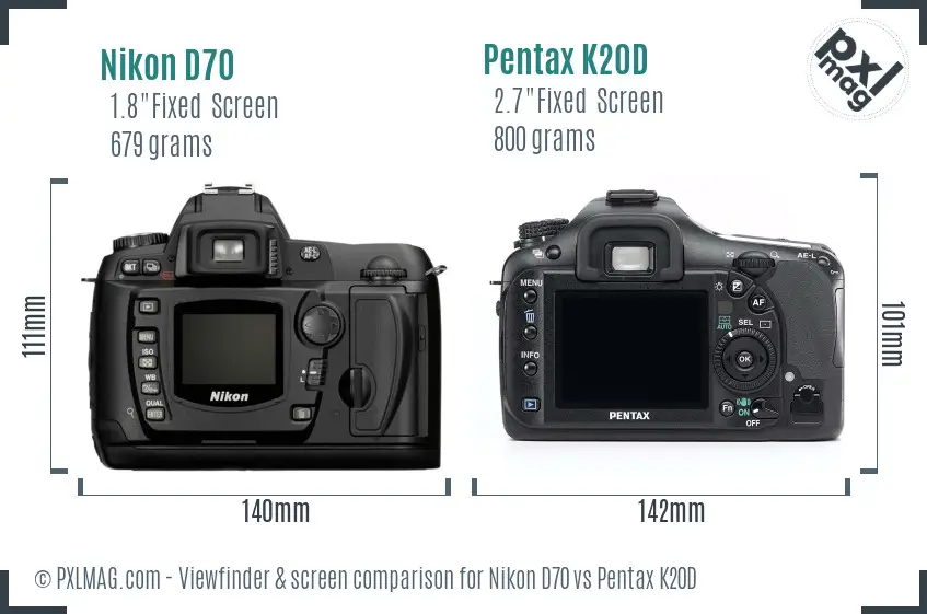 Nikon D70 vs Pentax K20D Screen and Viewfinder comparison