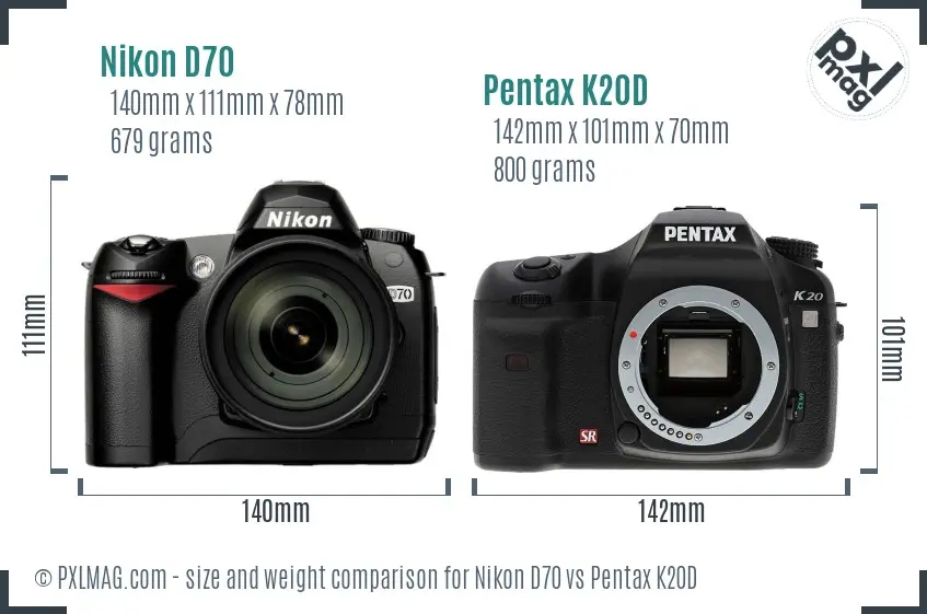 Nikon D70 vs Pentax K20D size comparison