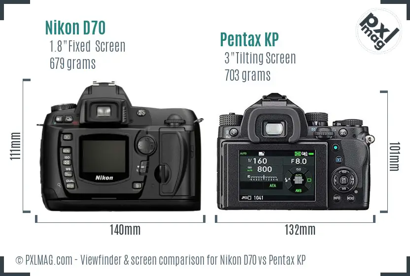 Nikon D70 vs Pentax KP Screen and Viewfinder comparison