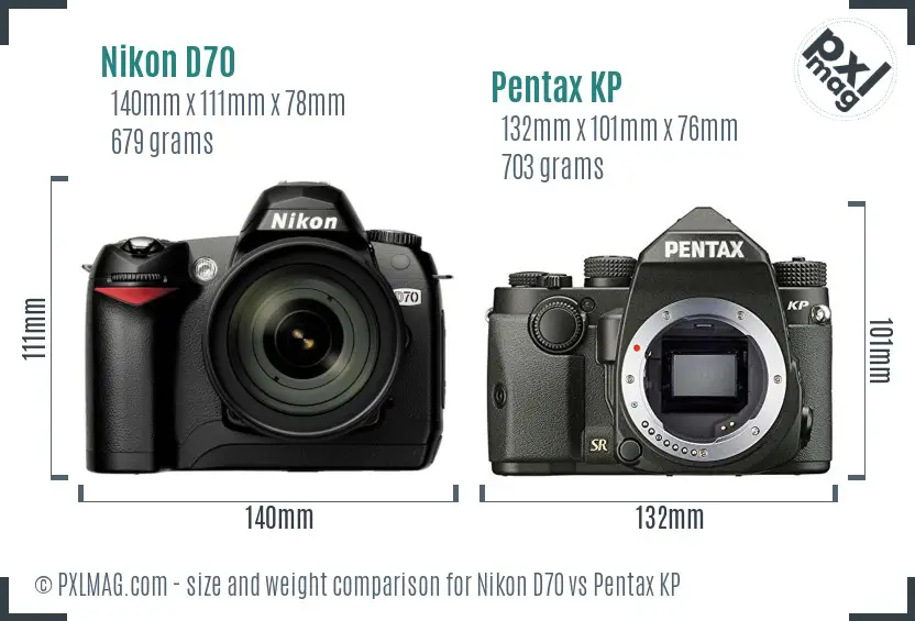 Nikon D70 vs Pentax KP size comparison