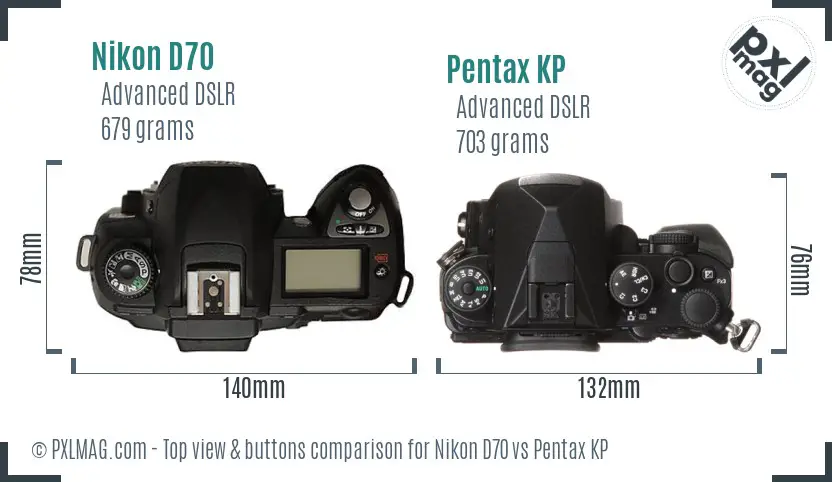 Nikon D70 vs Pentax KP top view buttons comparison