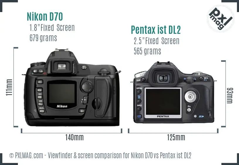 Nikon D70 vs Pentax ist DL2 Screen and Viewfinder comparison