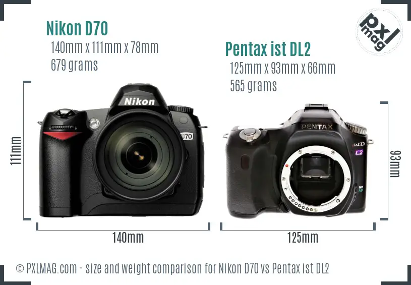 Nikon D70 vs Pentax ist DL2 size comparison