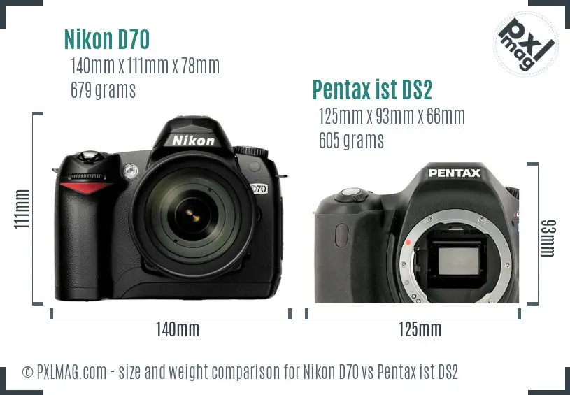 Nikon D70 vs Pentax ist DS2 size comparison