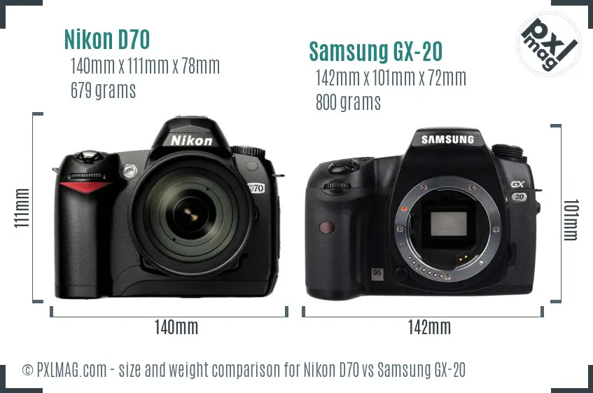 Nikon D70 vs Samsung GX-20 size comparison