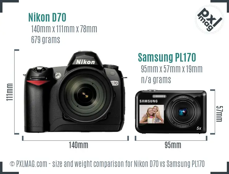 Nikon D70 vs Samsung PL170 size comparison