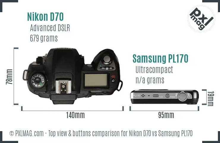 Nikon D70 vs Samsung PL170 top view buttons comparison