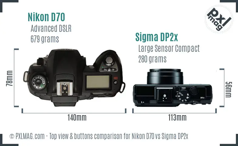 Nikon D70 vs Sigma DP2x top view buttons comparison