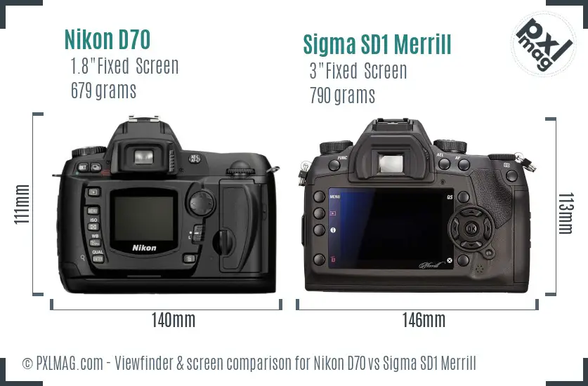 Nikon D70 vs Sigma SD1 Merrill Screen and Viewfinder comparison
