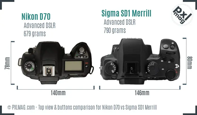 Nikon D70 vs Sigma SD1 Merrill top view buttons comparison