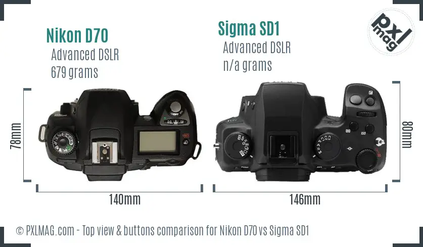Nikon D70 vs Sigma SD1 top view buttons comparison Nikon D70 vs Sigma SD1 top view buttons comparison