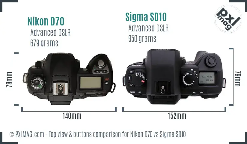 Nikon D70 vs Sigma SD10 top view buttons comparison
