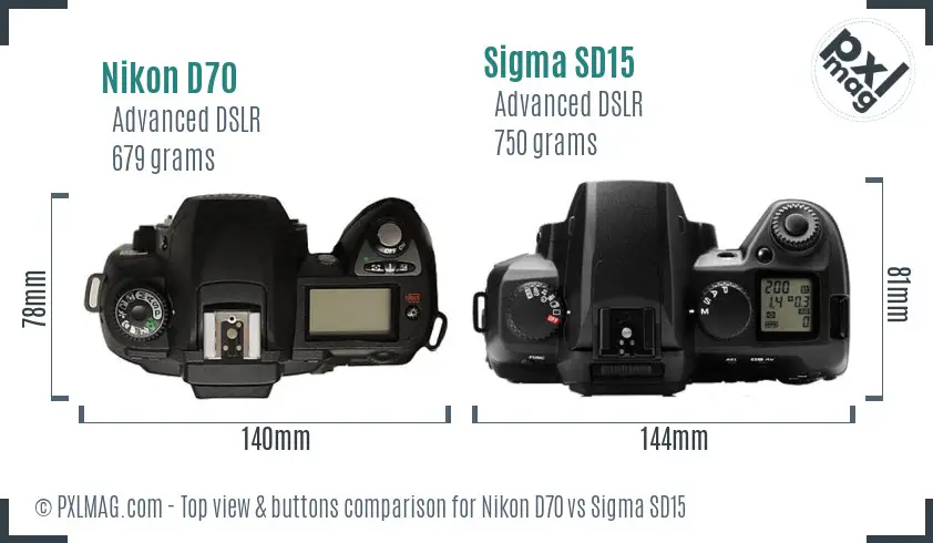 Nikon D70 vs Sigma SD15 top view buttons comparison